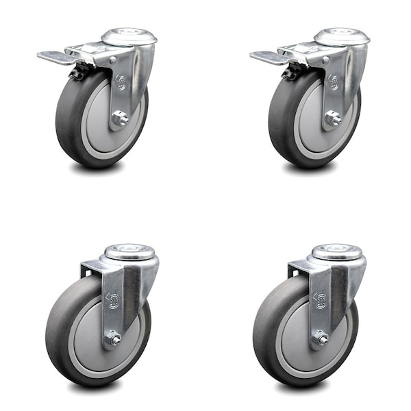 5 Inch Thermoplastic Rubber Swivel Bolt Hole Caster Set with 2 Total Lock Brake